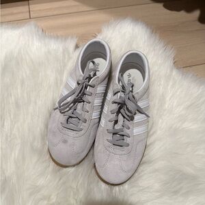 Adidas Light Gray Suede Sneakers with White Stripes
